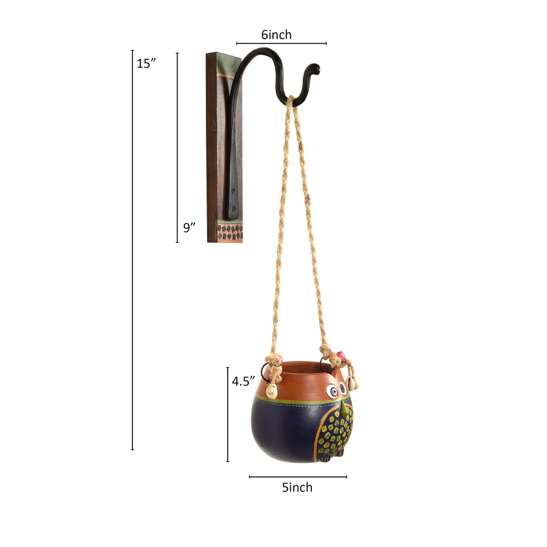 Brown-Blue Earthen Planter on a Classic Wall Hook