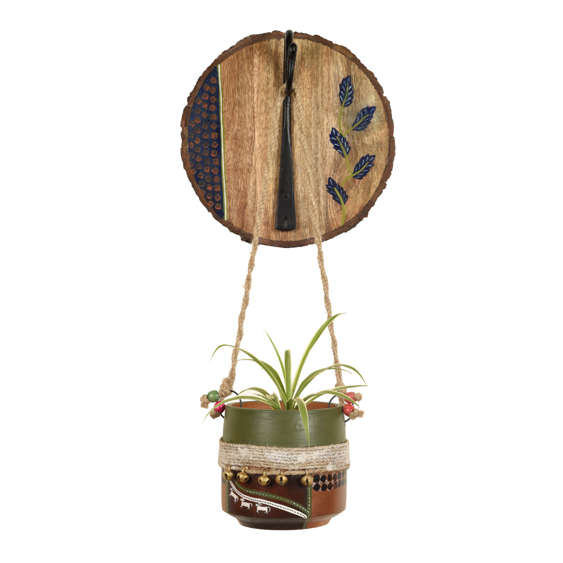 Jute Embellished Brown Earthen Planter on a Round Wall Hook