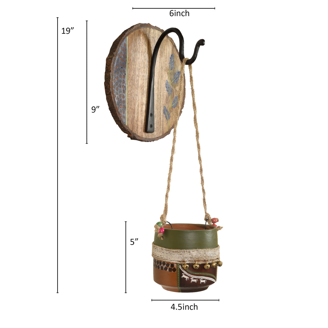 Jute Embellished Brown Earthen Planter on a Round Wall Hook