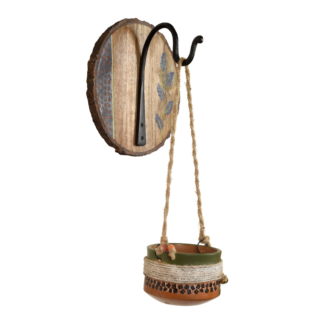 Jute Embellished Earthen Planter on a Round Hook