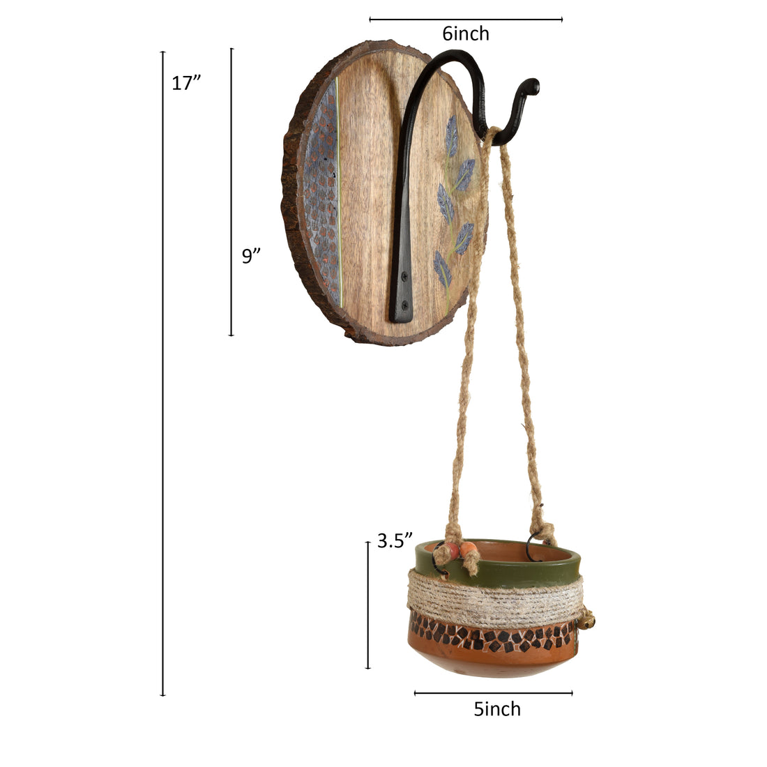 Jute Embellished Earthen Planter on a Round Hook