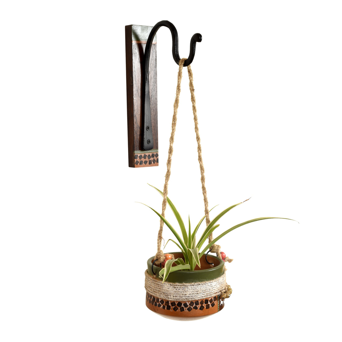 Jute Embellished Earthen Planter on a Classic Wall Hook