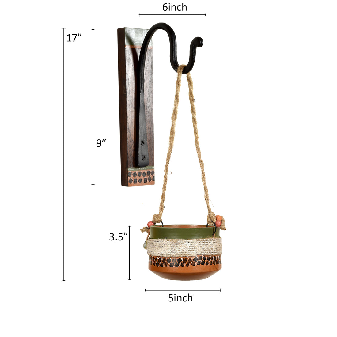 Jute Embellished Earthen Planter on a Classic Wall Hook