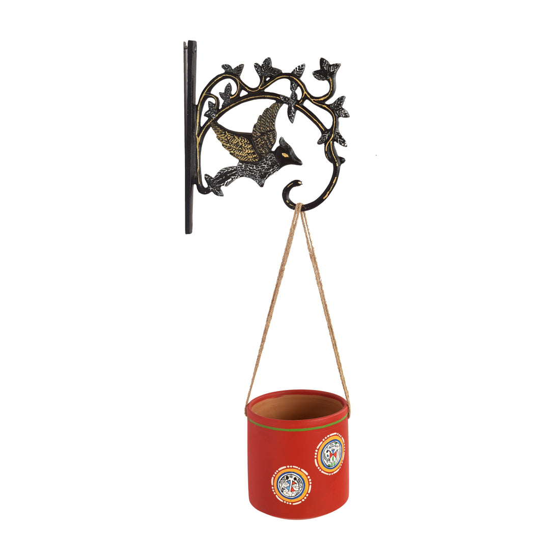 Red Rose Terracotta Hanging Planter with Metal Stand