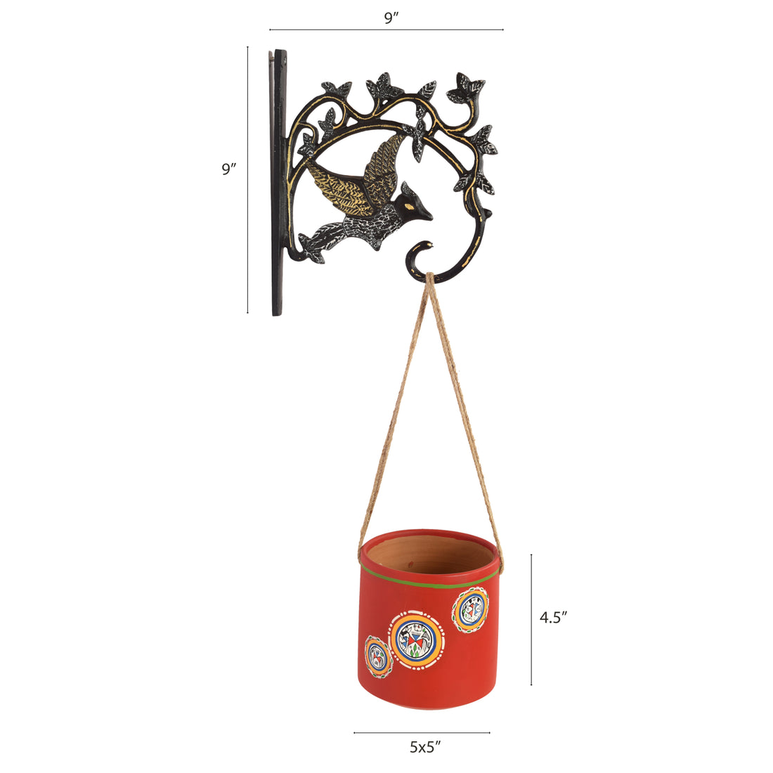 Red Rose Terracotta Hanging Planter with Metal Stand