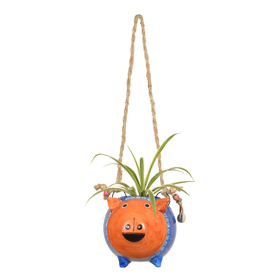 Blue Pig Earthen Planter with Jute Hanger