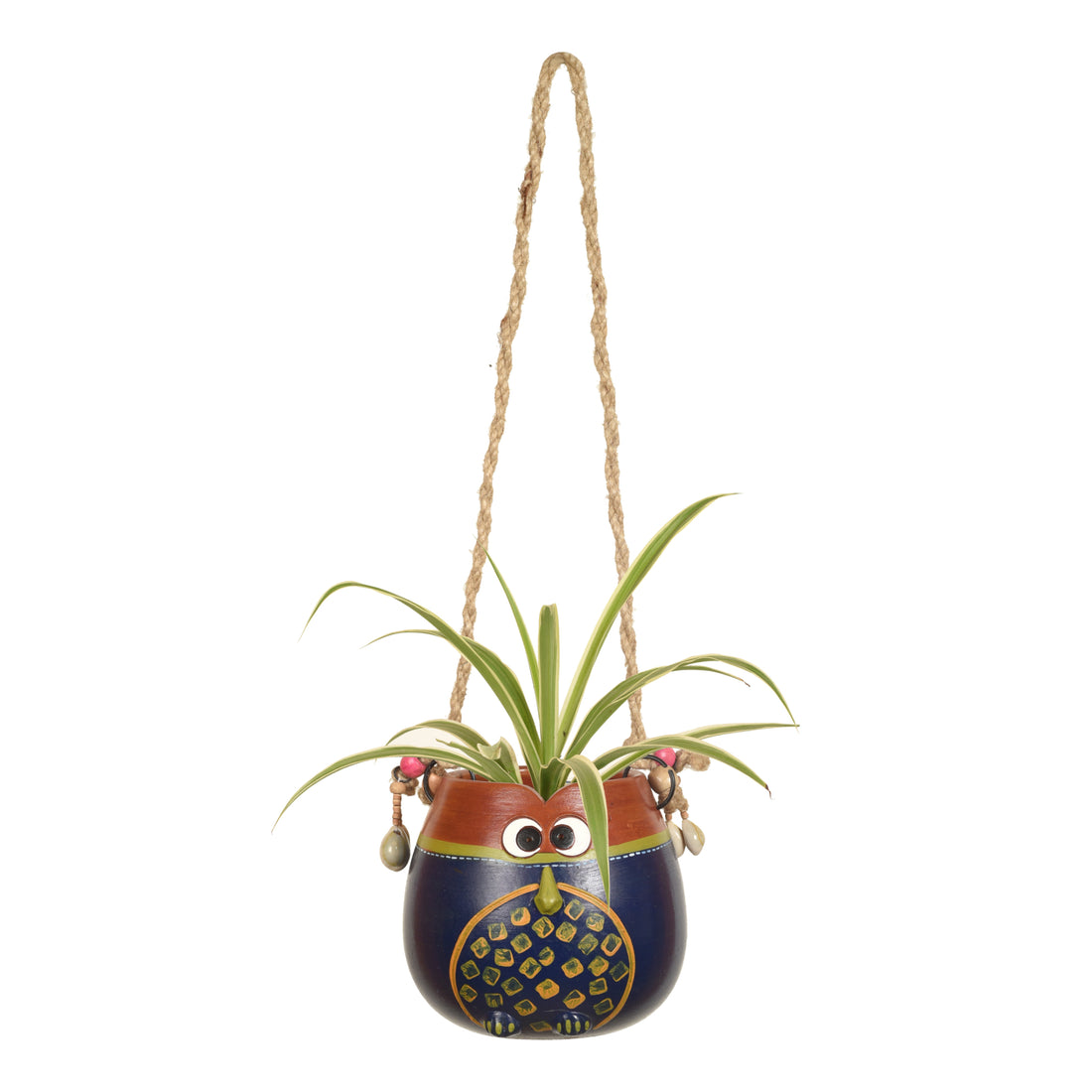 Blue-Brown Earthen Planter Pot with Jute Hanger