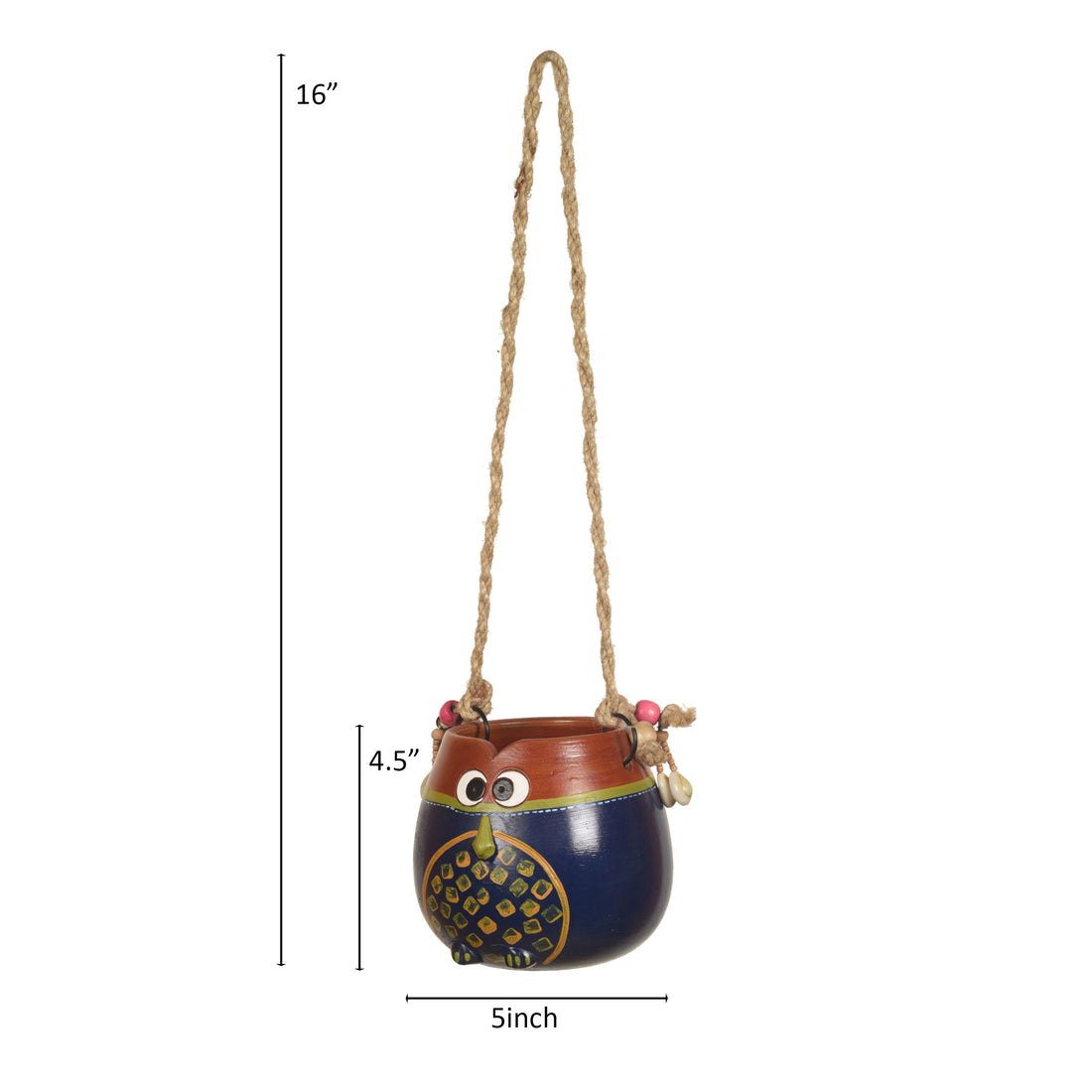 Blue-Brown Earthen Planter Pot with Jute Hanger