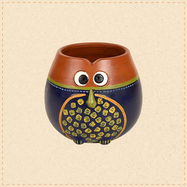 Brown-Blue Earthen Planter Pot (5x5x5)