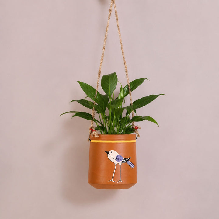 Panchi Perched-Bird Hanging Terracotta Planter