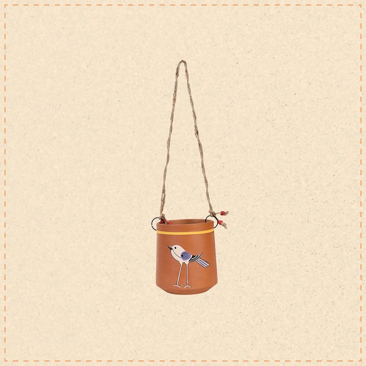 Panchi Perched-Bird Hanging Terracotta Planter
