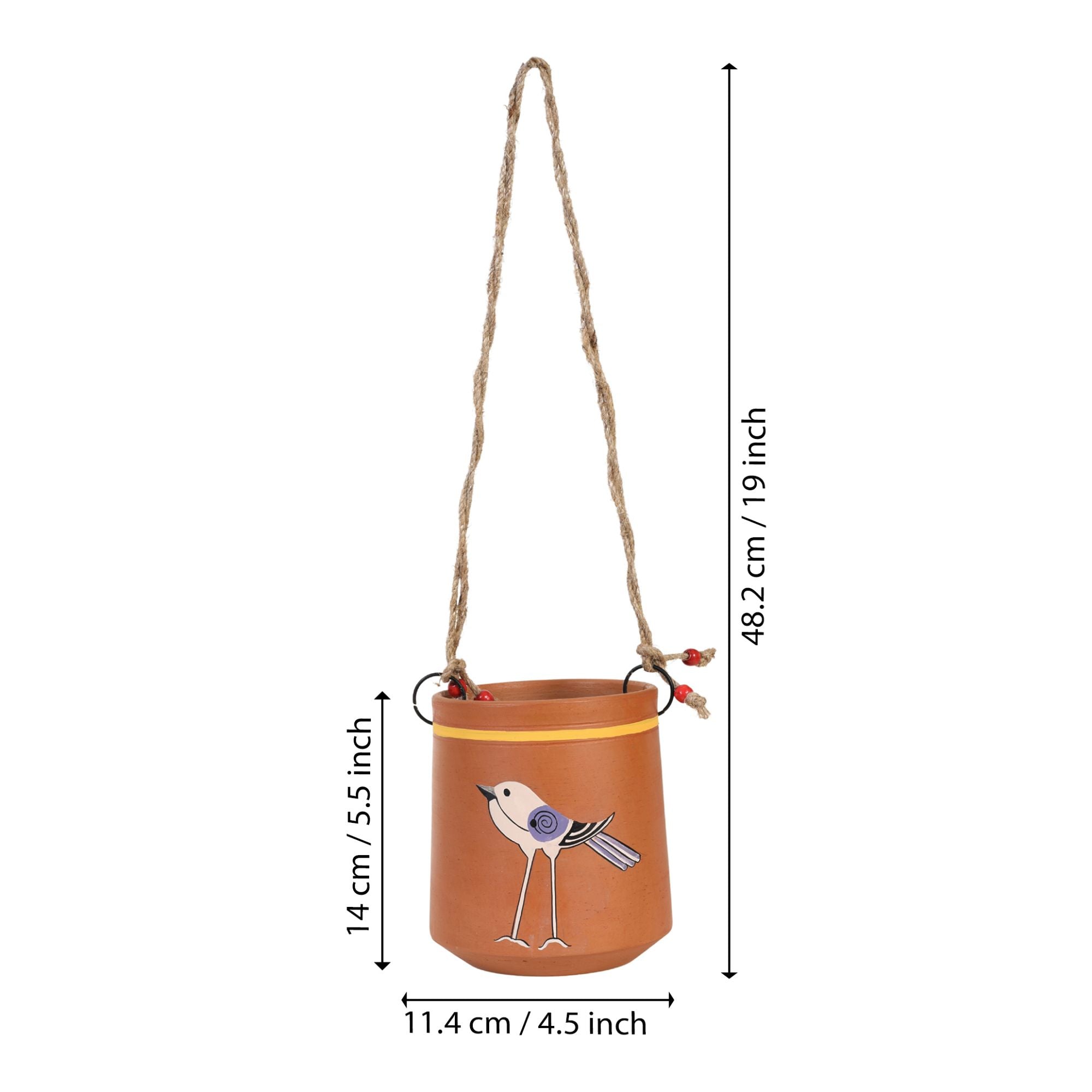 Panchi Perched-Bird Hanging Terracotta Planter