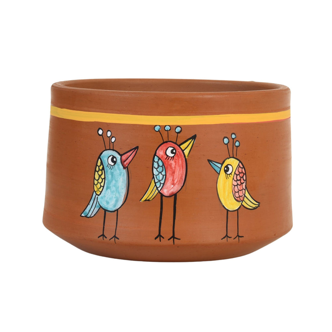 Teen Chidiya Trio-Bird Terracotta Cachepot