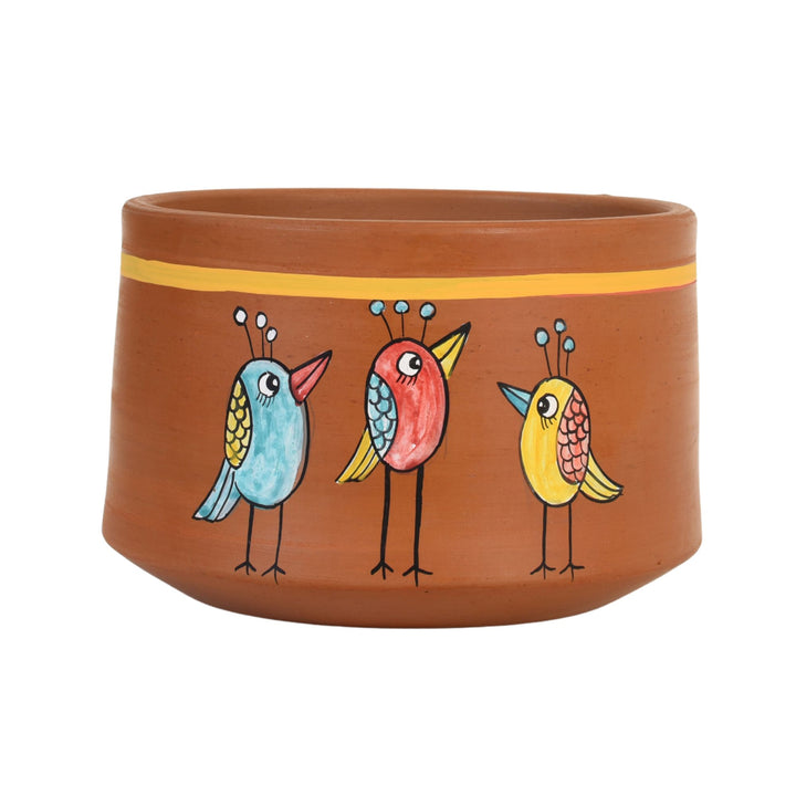 Teen Chidiya Trio-Bird Terracotta Cachepot