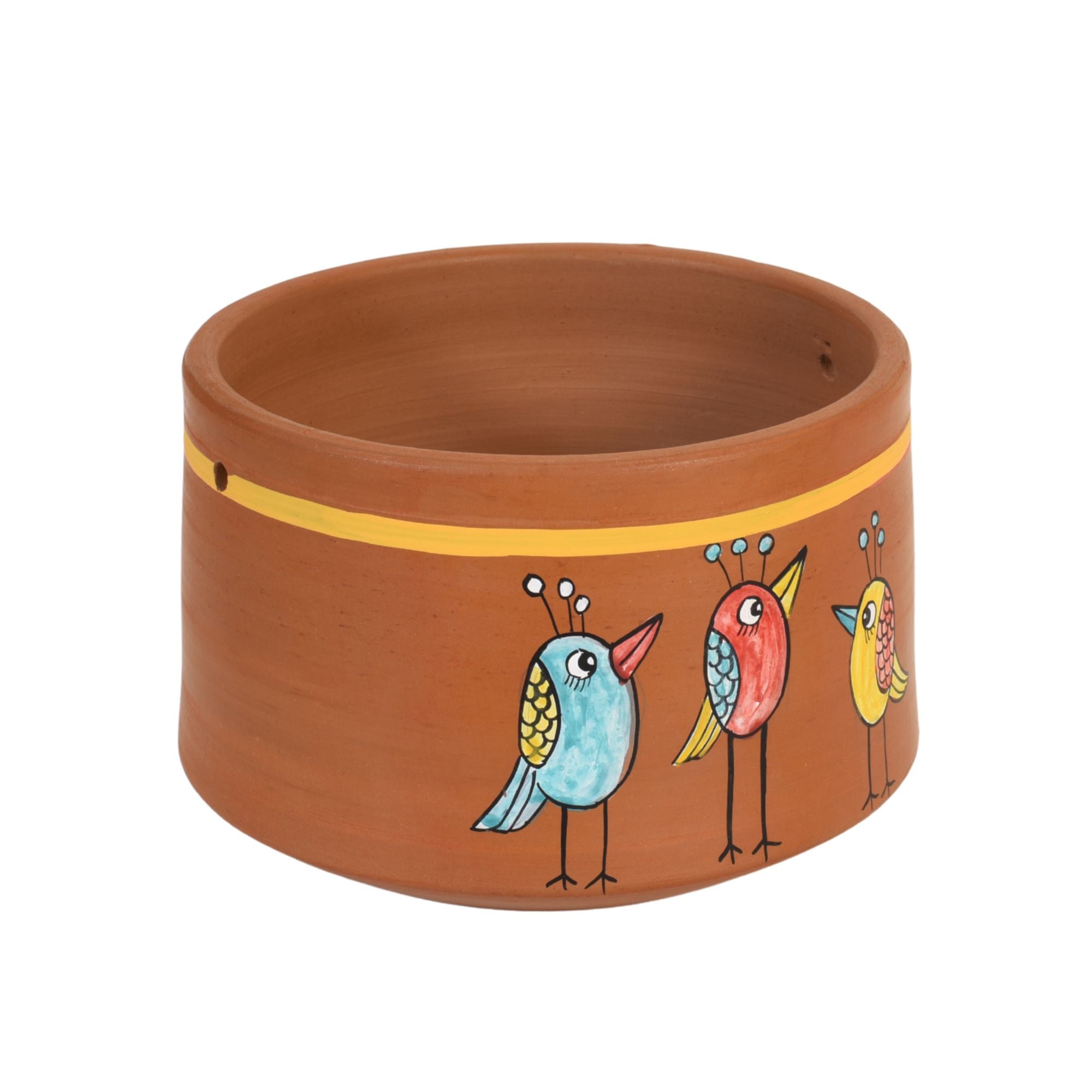 Teen Chidiya Trio-Bird Terracotta Cachepot