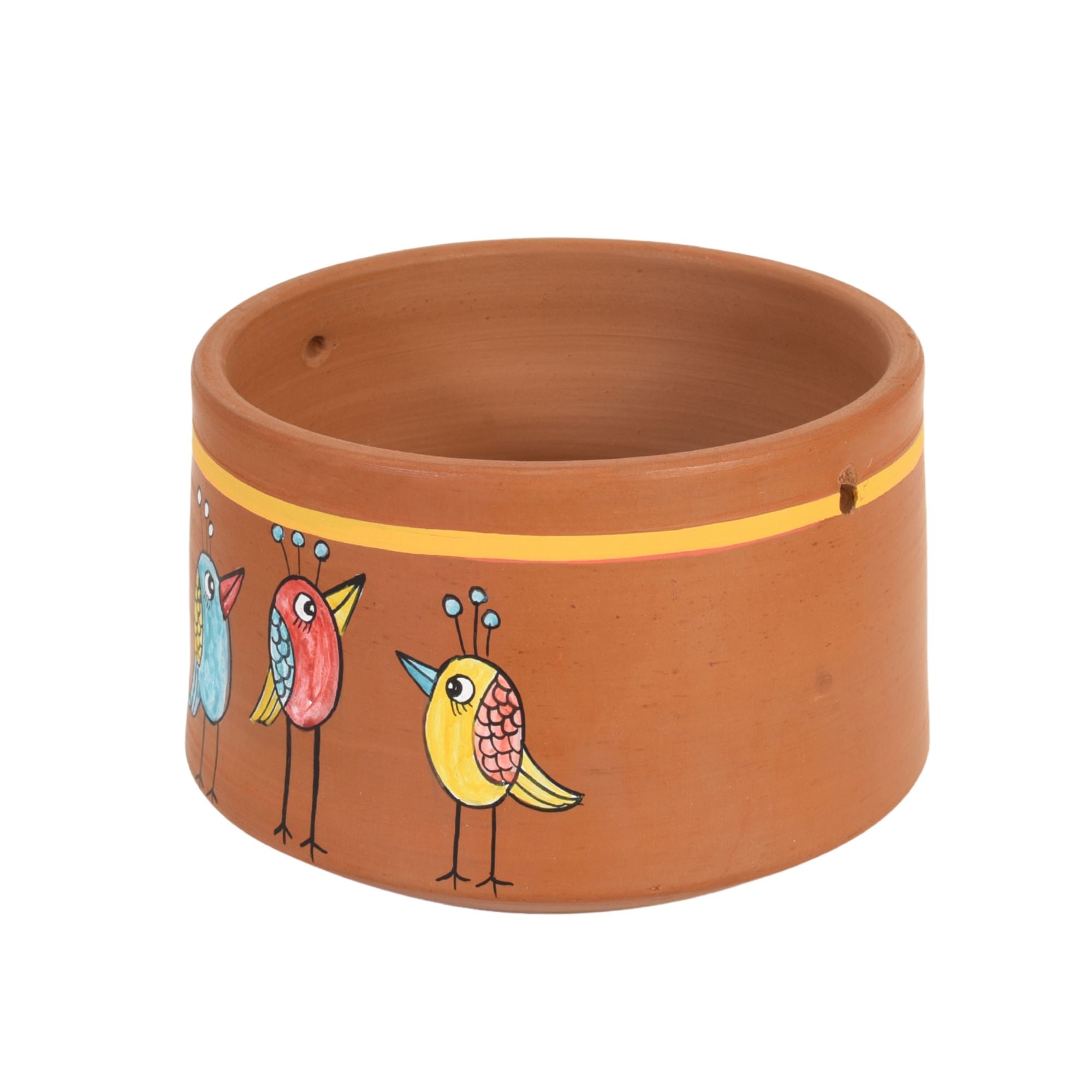 Teen Chidiya Trio-Bird Terracotta Cachepot