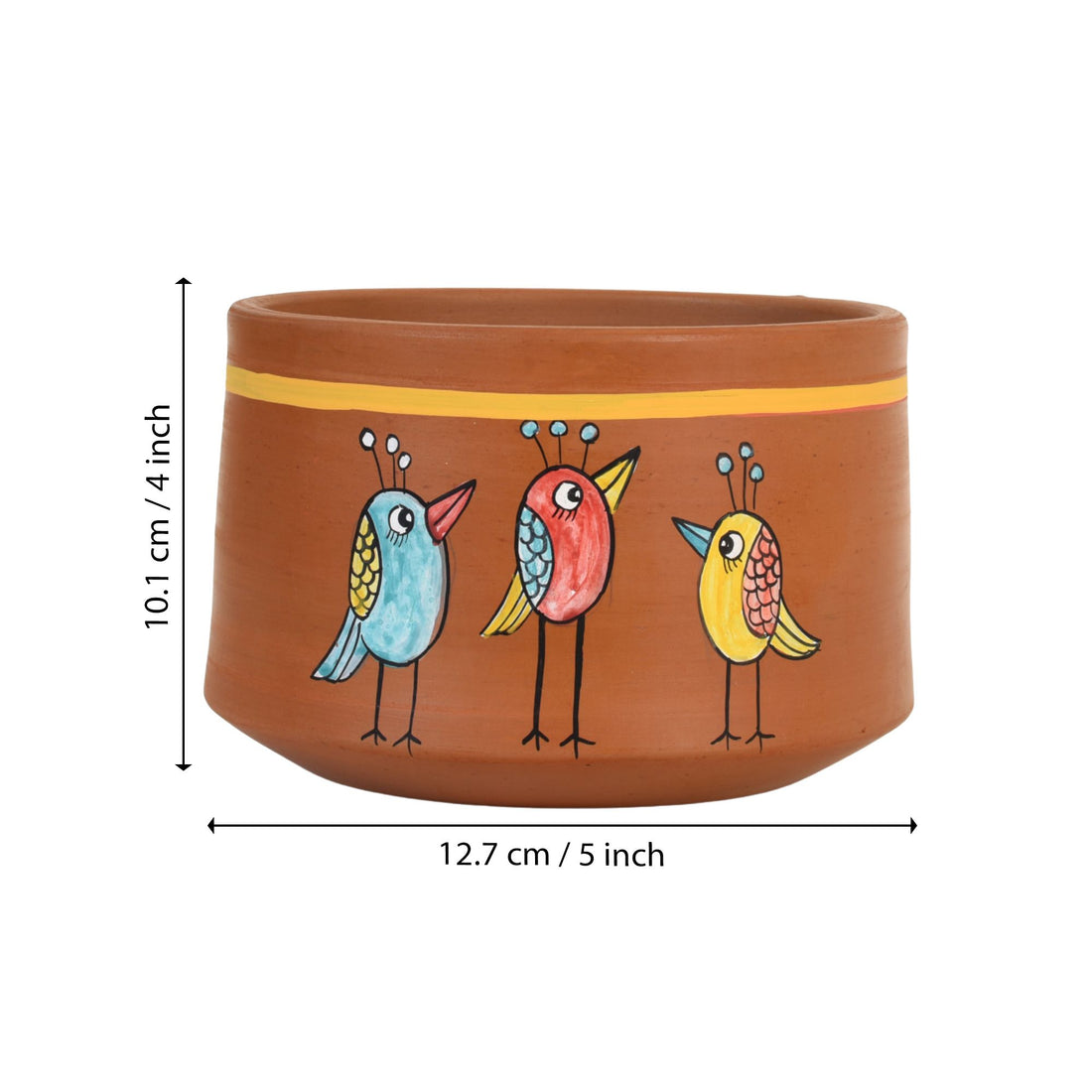 Teen Chidiya Trio-Bird Terracotta Cachepot
