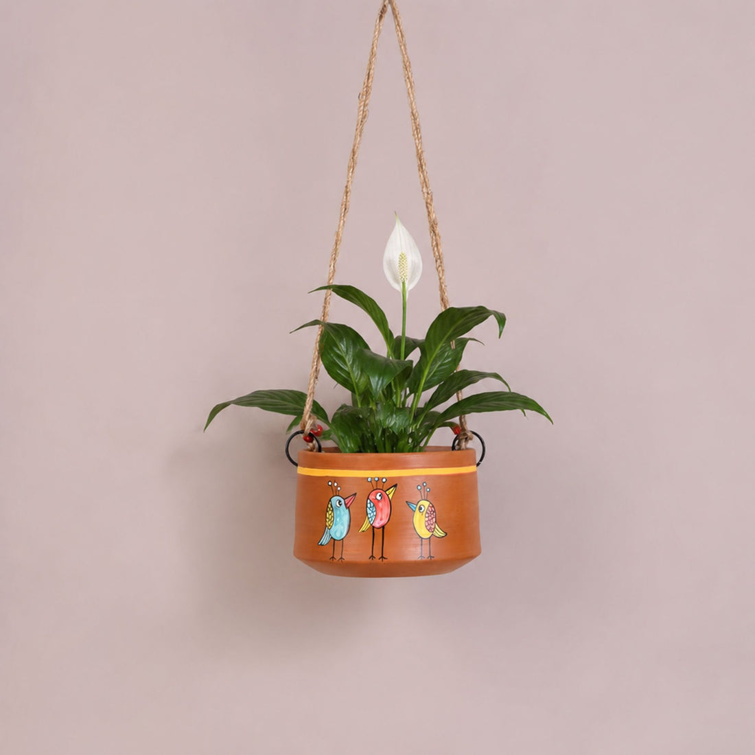 Teen Chidiya Trio-Bird Hanging Terracotta Planter