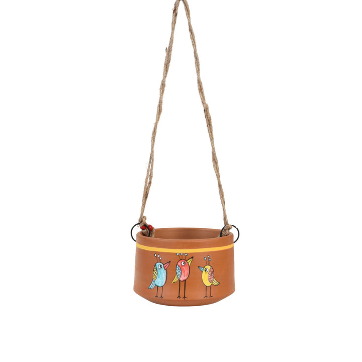 Teen Chidiya Trio-Bird Hanging Terracotta Planter