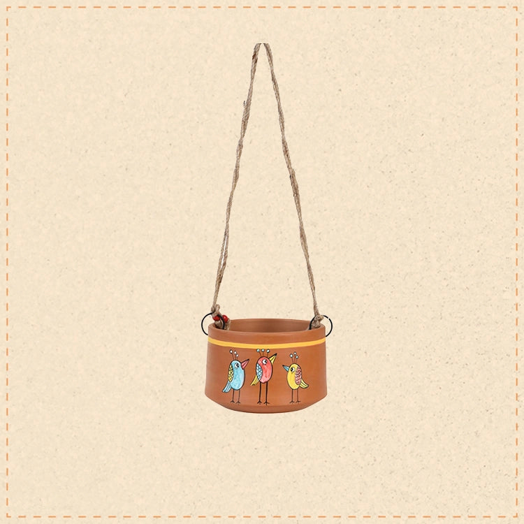 Teen Chidiya Trio-Bird Hanging Terracotta Planter
