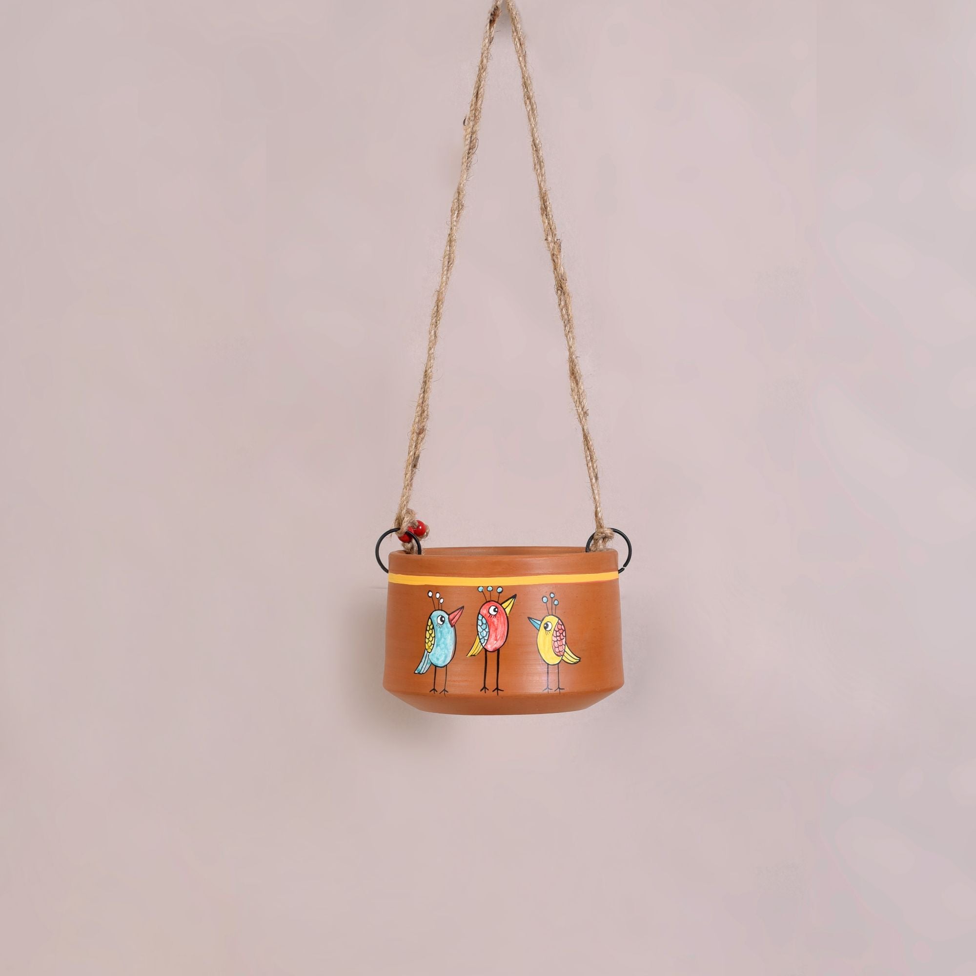 Teen Chidiya Trio-Bird Hanging Terracotta Planter