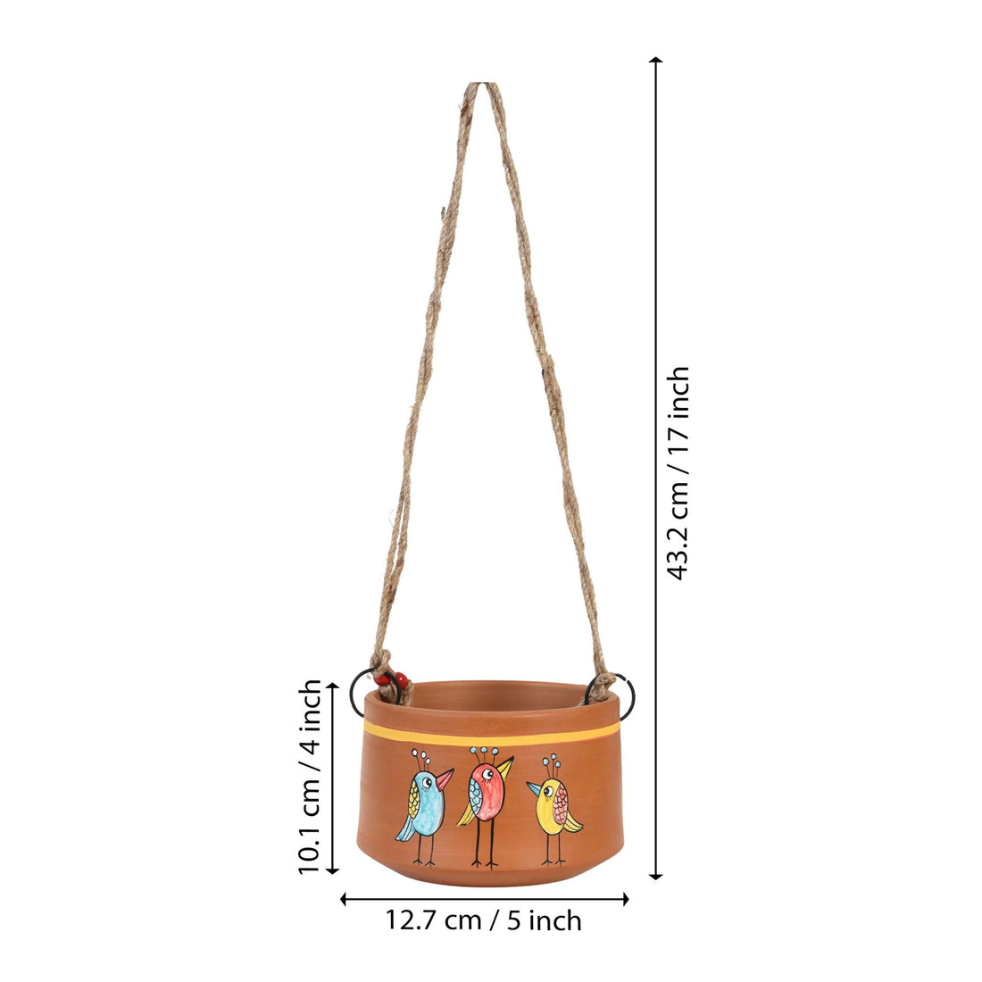 Teen Chidiya Trio-Bird Hanging Terracotta Planter