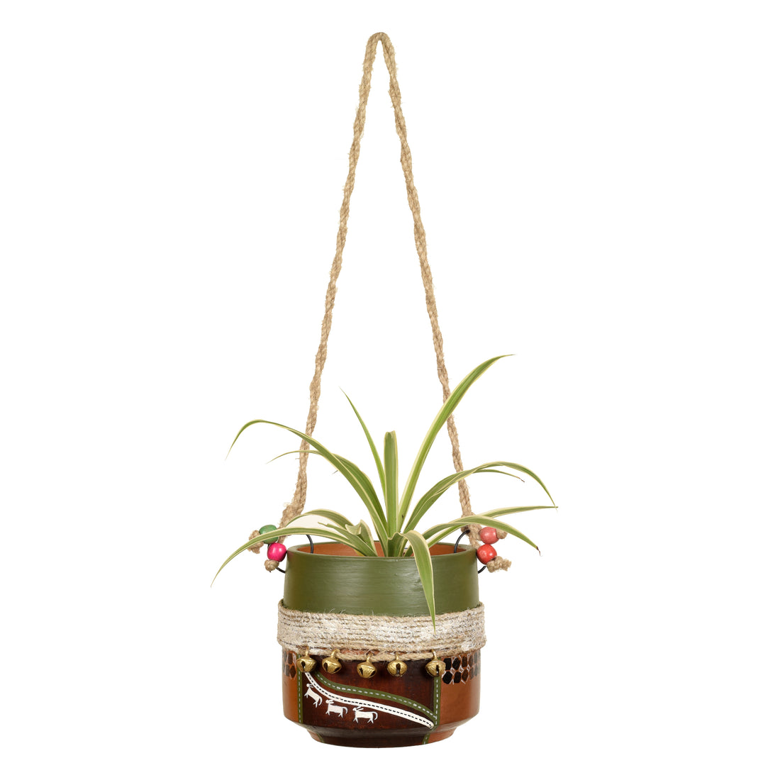 Jute Embellished Brown Hanging Earthen Planter