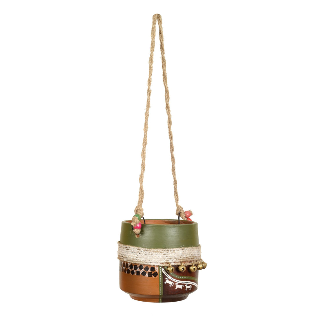 Jute Embellished Brown Hanging Earthen Planter