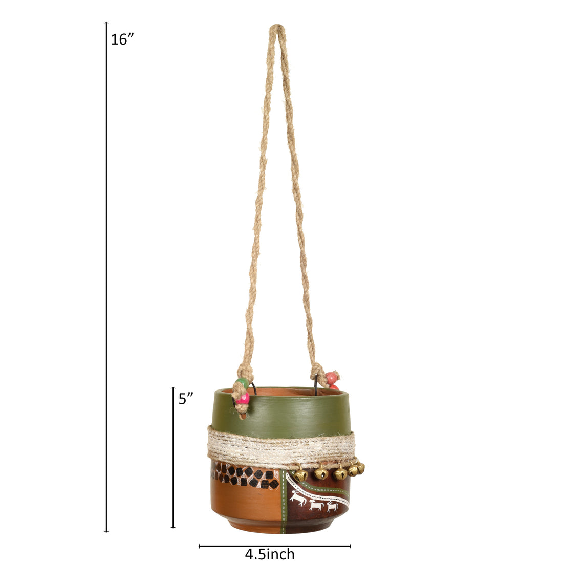 Jute Embellished Brown Hanging Earthen Planter