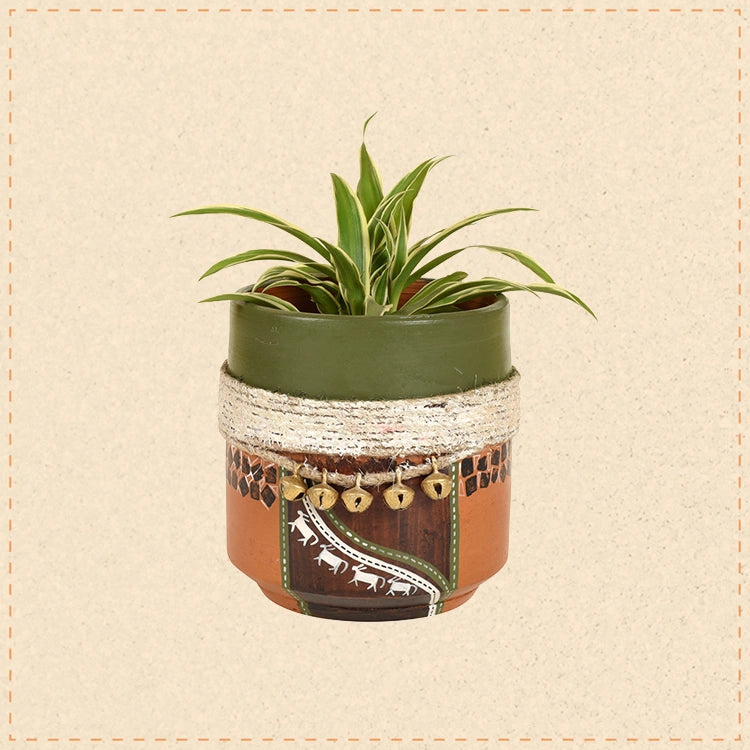 Jute Embellished Brown Earthen Planter