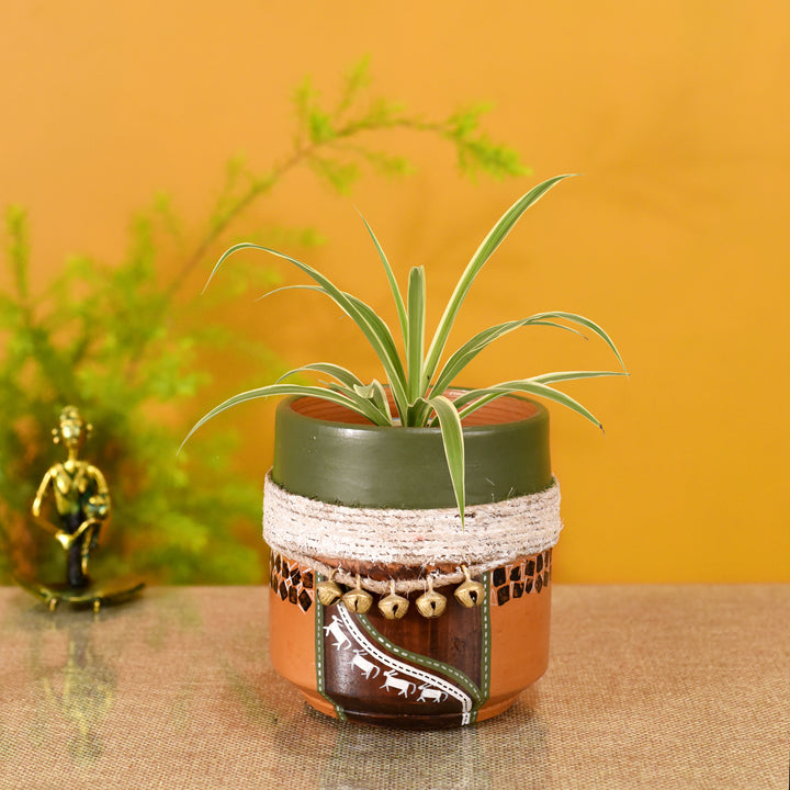 Jute Embellished Brown Earthen Planter