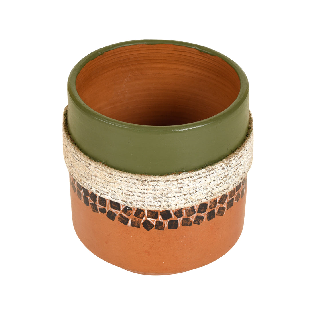 Jute Embellished Brown Earthen Planter