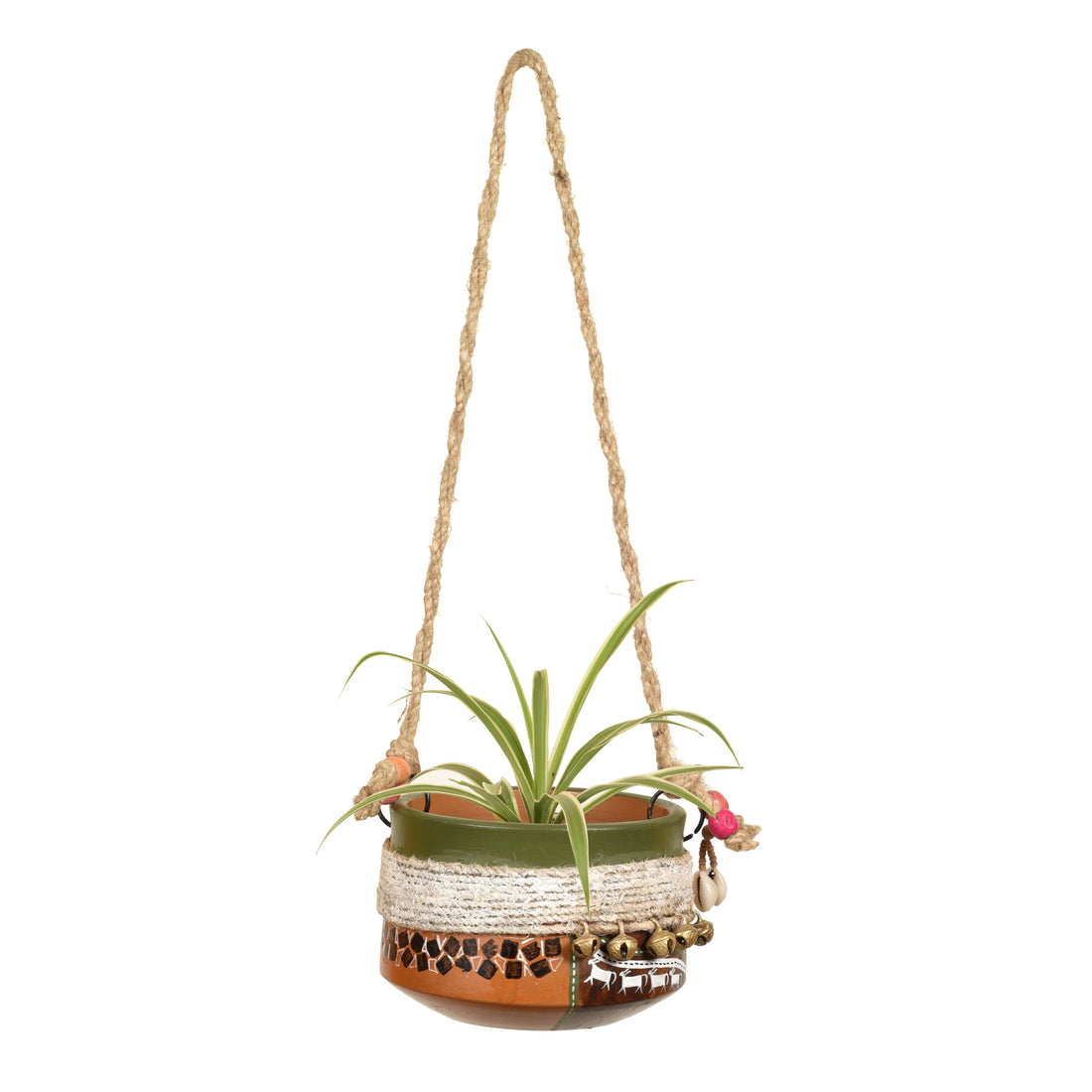 Jute Embellished Brown Hanging Earthen Planter