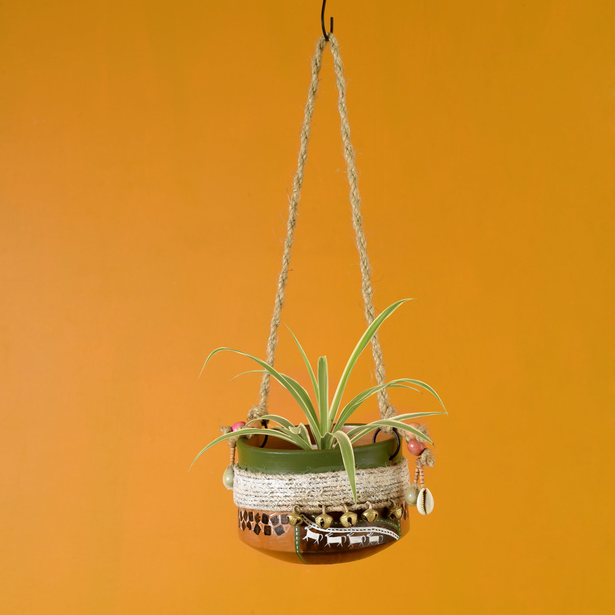Jute Embellished Brown Hanging Earthen Planter