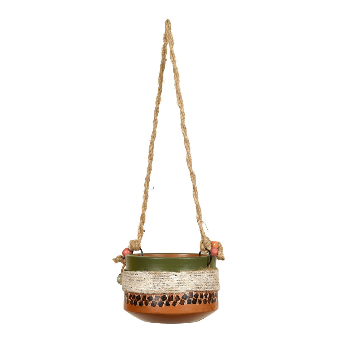 Jute Embellished Brown Hanging Earthen Planter