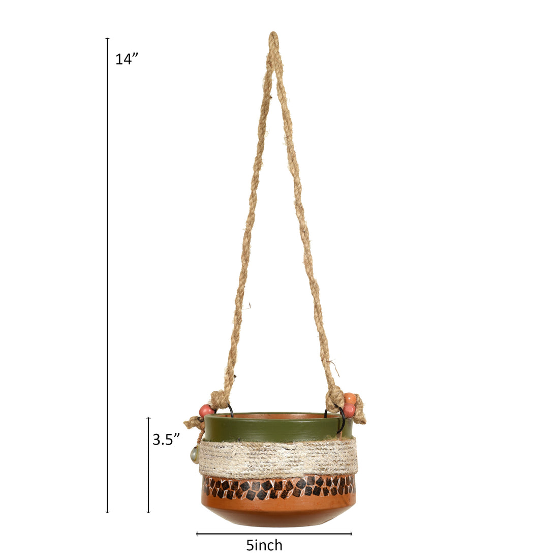 Jute Embellished Brown Hanging Earthen Planter