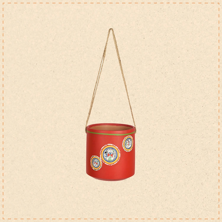 Red Rose Terracotta Hanging Planter