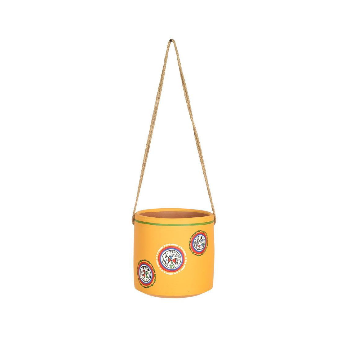 Yellow Warli Terracotta Hanging Planter