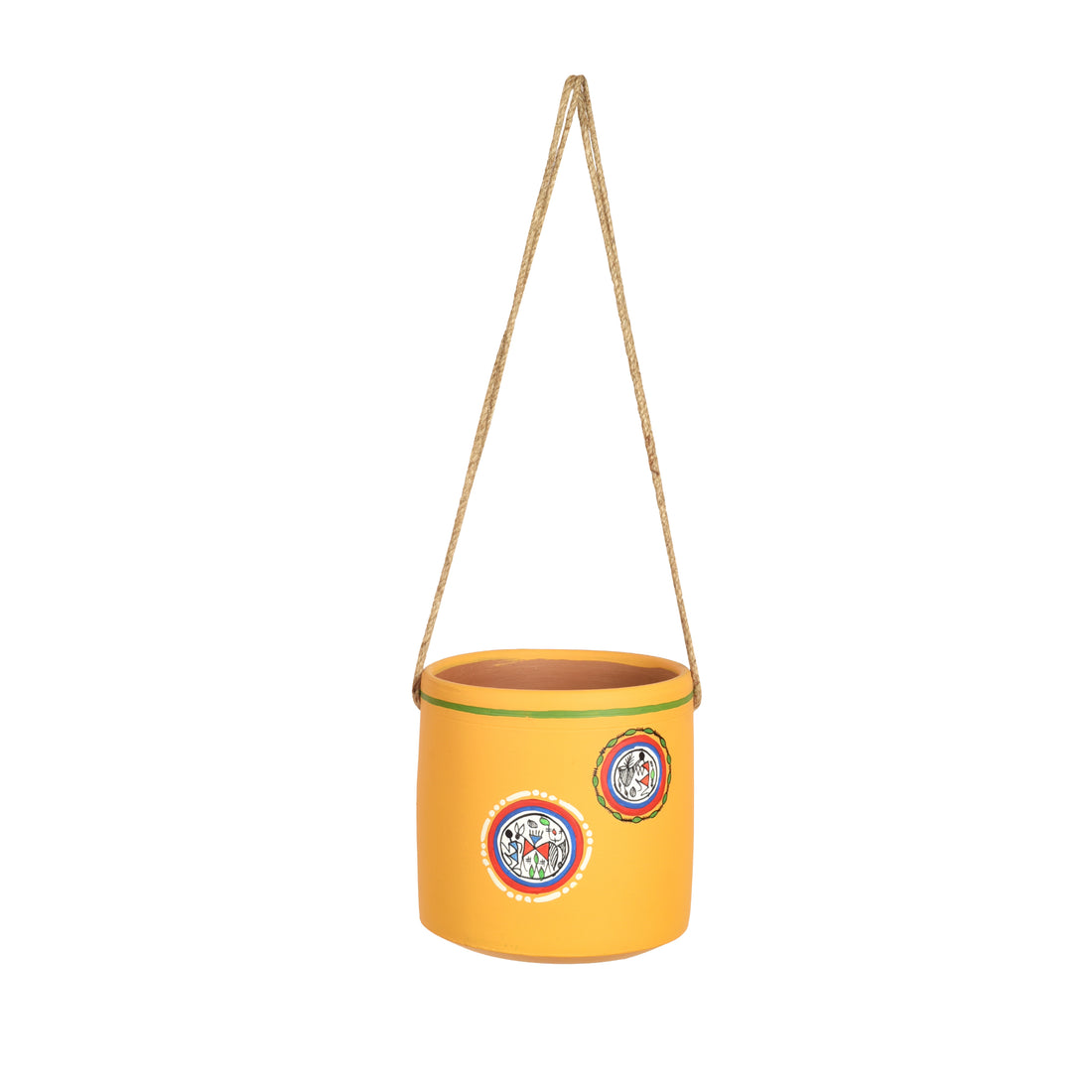 Yellow Warli Terracotta Hanging Planter