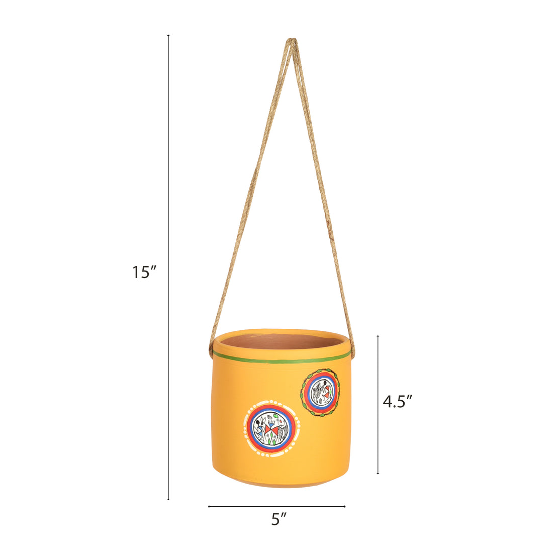 Yellow Warli Terracotta Hanging Planter