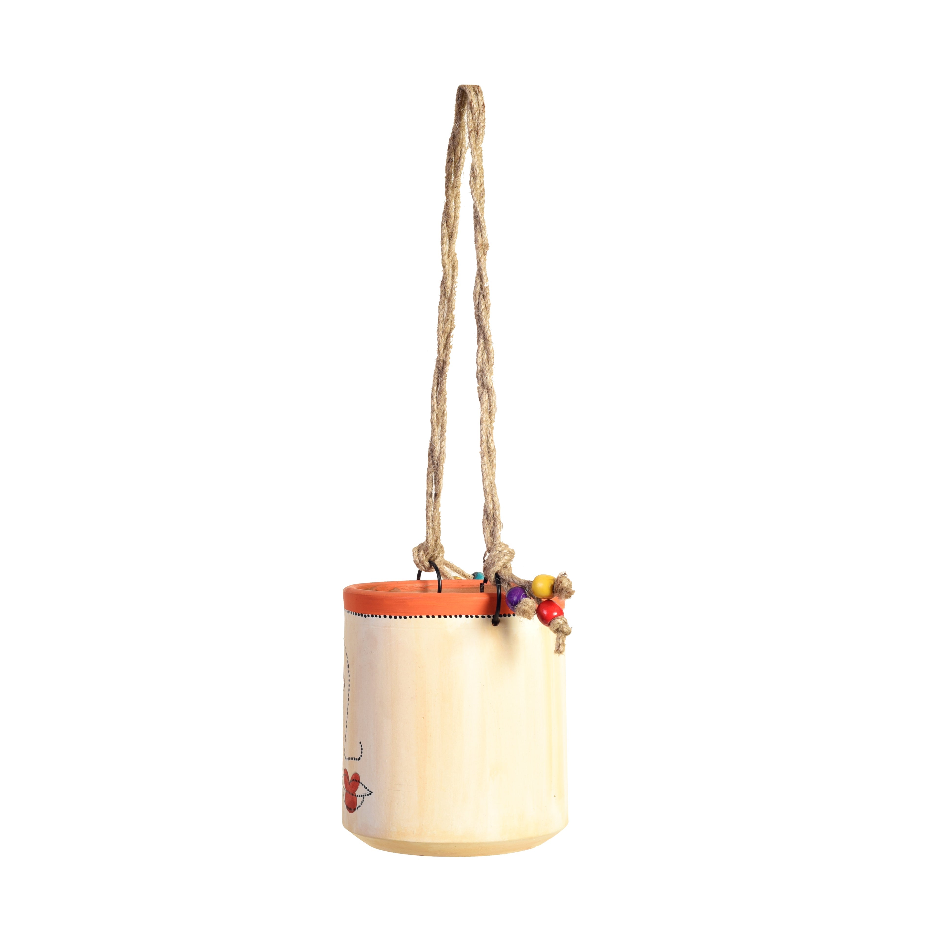 Handcrafted Artistic Face Hanging Pot Decorative Ceramic Planter with Rope