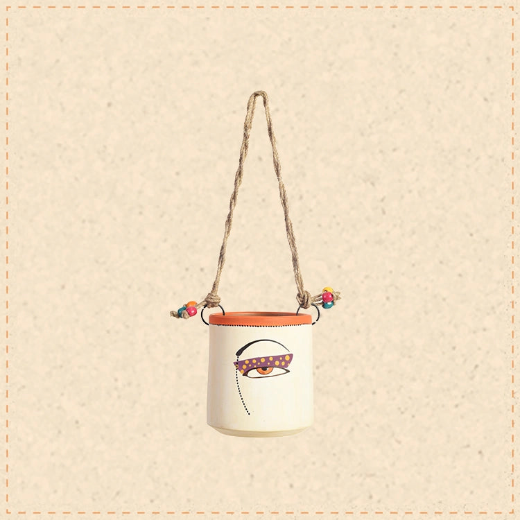 Handmade Boho Hanging Planter Pot Decorative Ceramic Wall Basket with Rope
