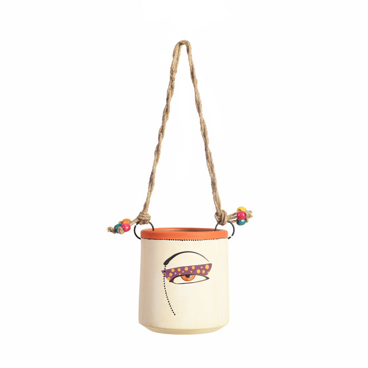 Handmade Boho Hanging Planter Pot Decorative Ceramic Wall Basket with Rope