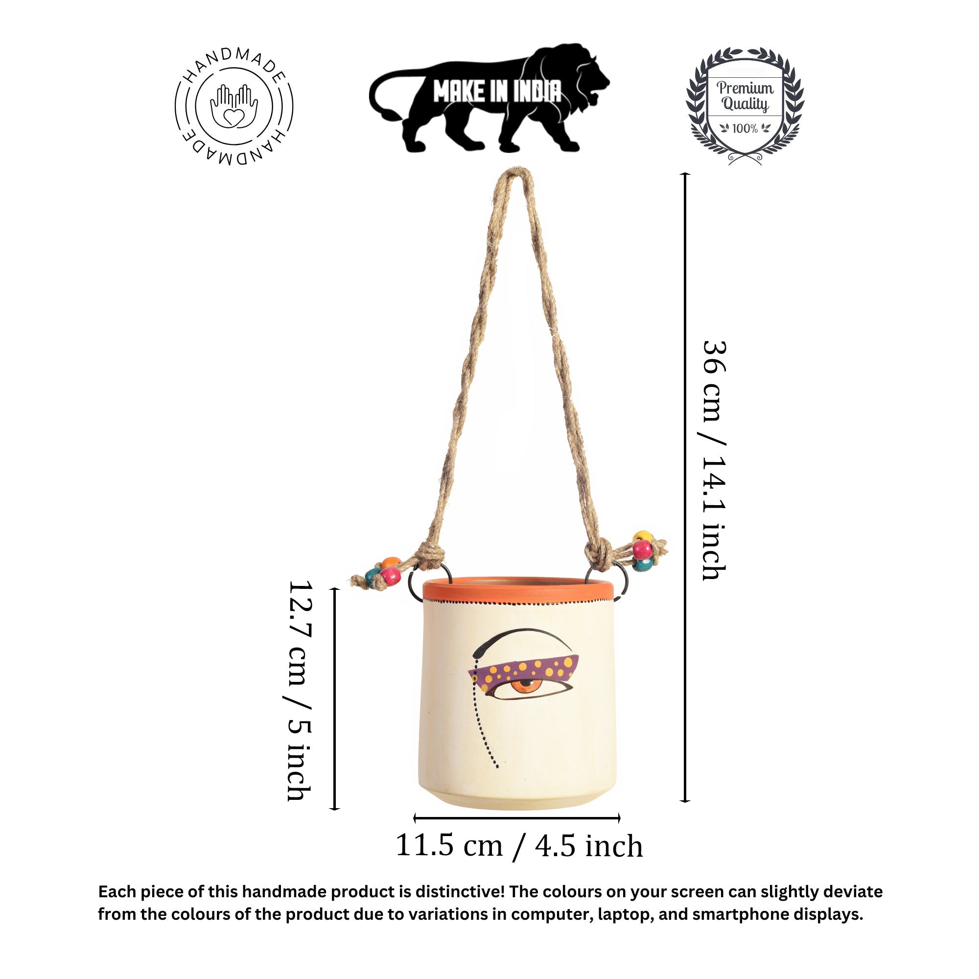 Handmade Boho Hanging Planter Pot Decorative Ceramic Wall Basket with Rope