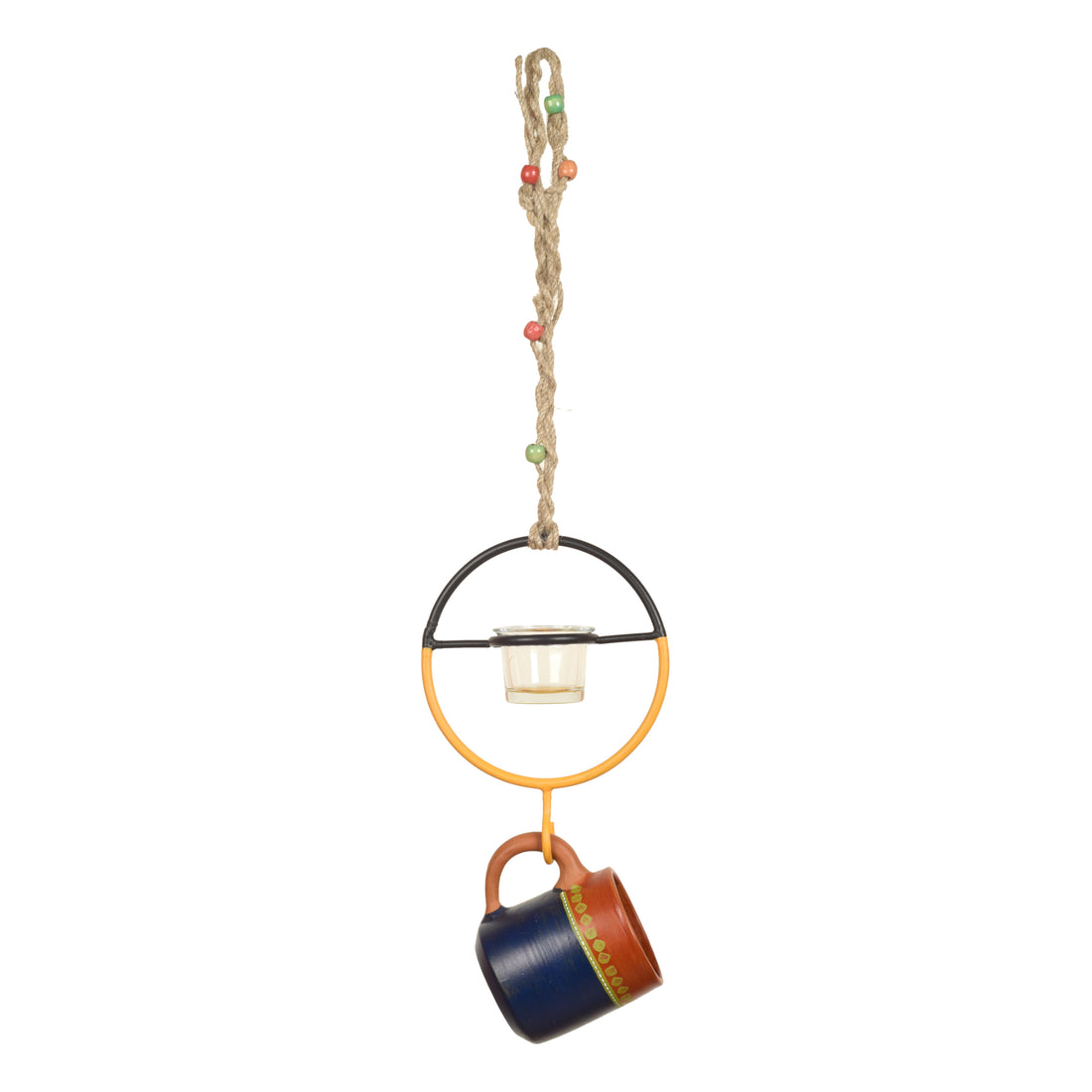 Terracotta Blue Cup Hanging Bird Feeder