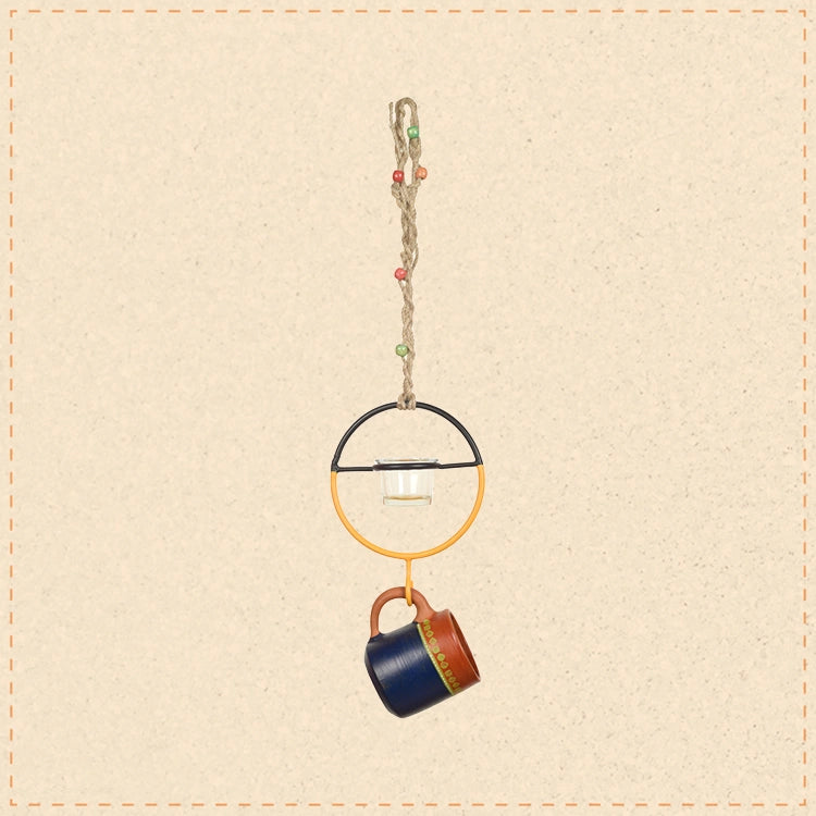 Terracotta Blue Cup Hanging Bird Feeder