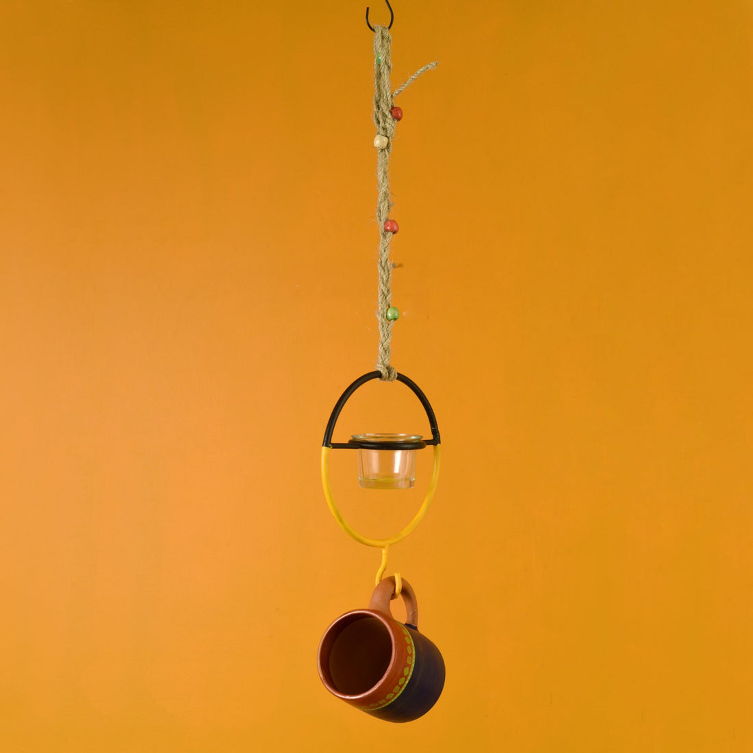 Terracotta Blue Cup Hanging Bird Feeder