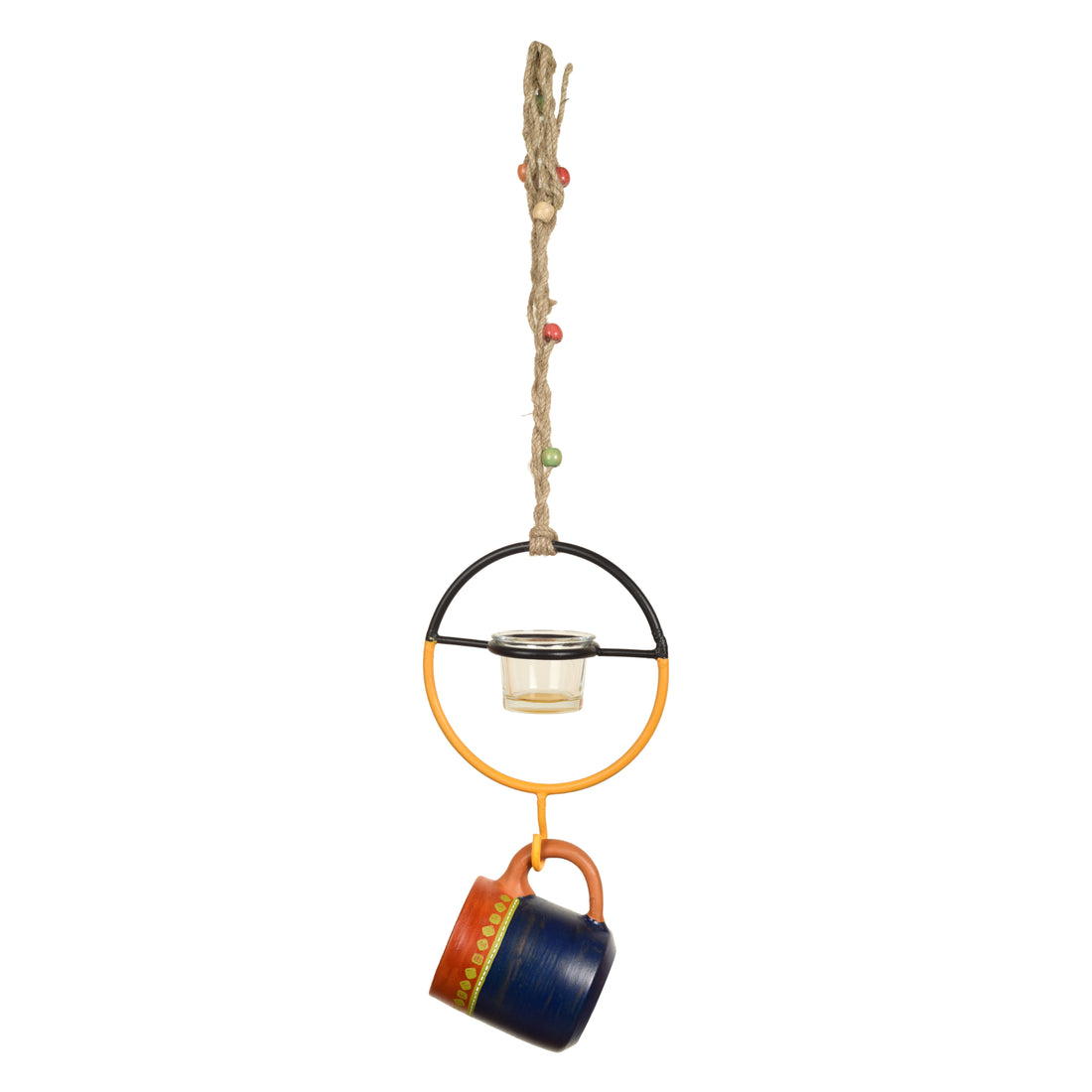 Terracotta Blue Cup Hanging Bird Feeder