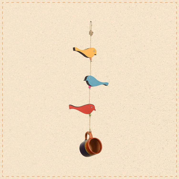 Blue Cup Hanging Bird Feeder with Bird Motifs