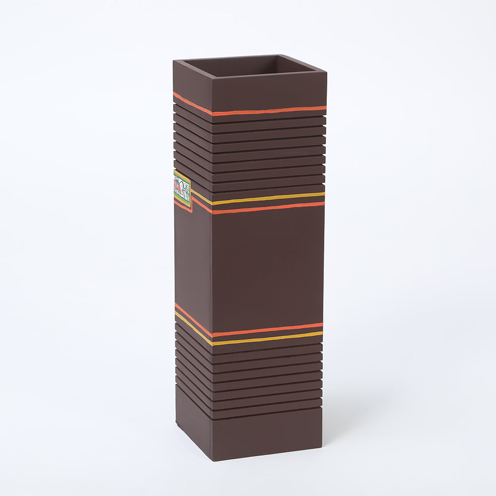 Moses wooden Planter in Brown with Brass motifs, decorated with Tribal paintings